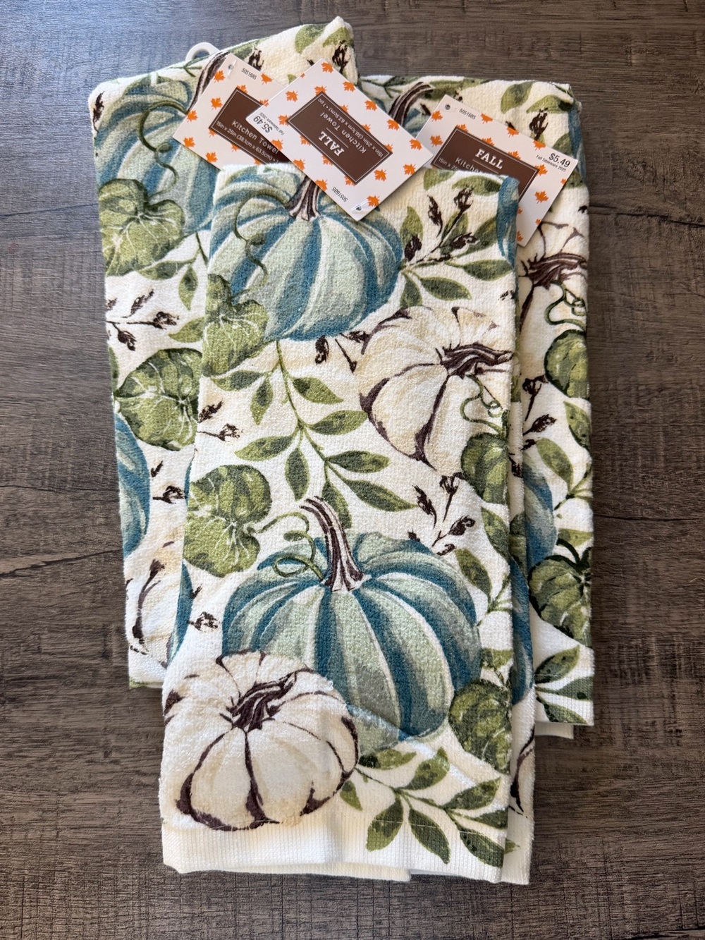 Fall Harvest Pumpkin Kitchen Towels - Blue & Cream